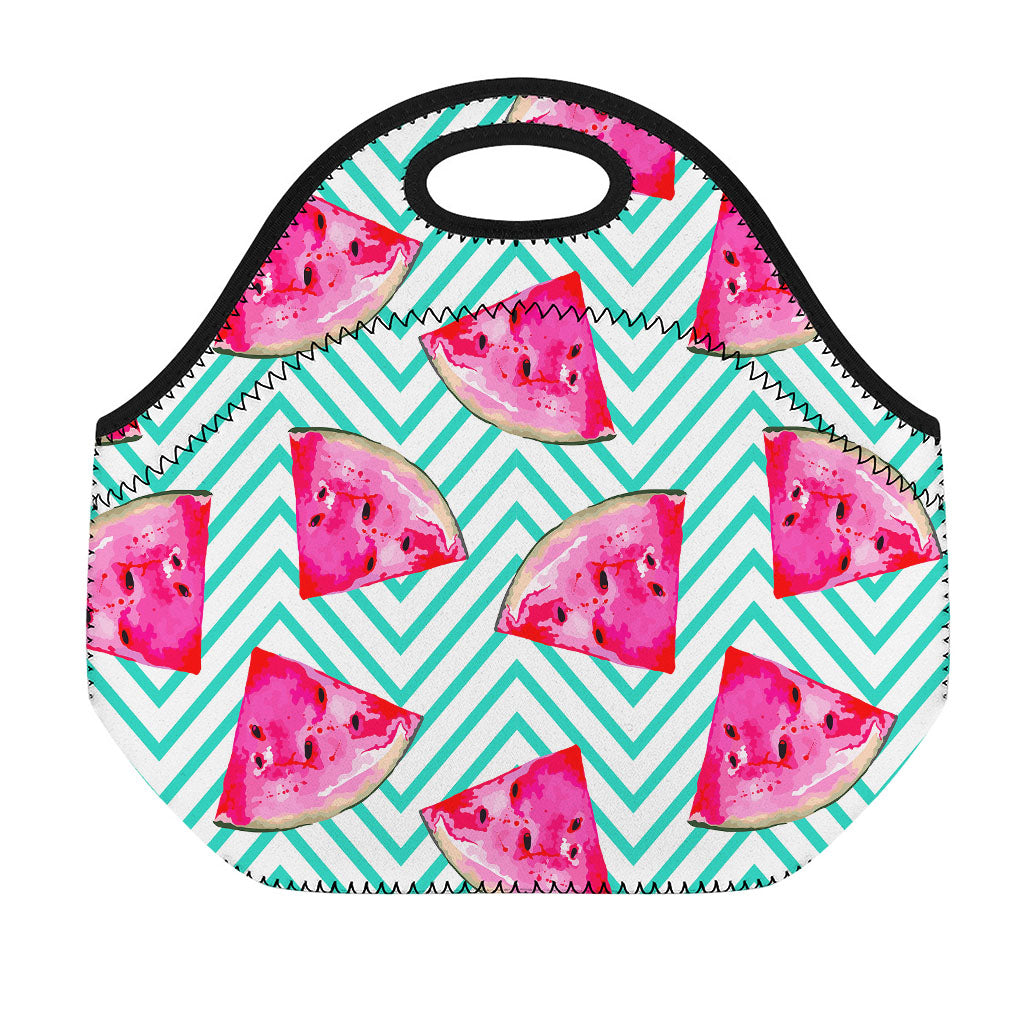 Teal Chevron Watermelon Pattern Print Neoprene Lunch Bag