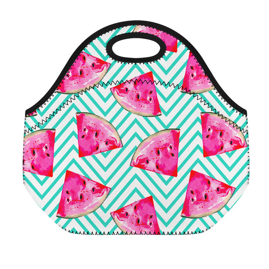 Teal Chevron Watermelon Pattern Print Neoprene Lunch Bag