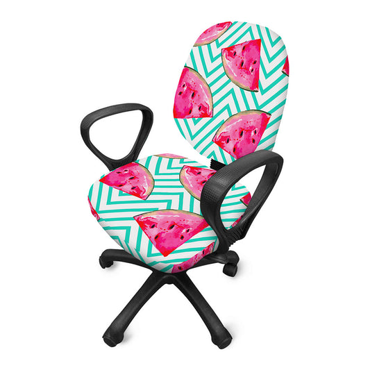 Teal Chevron Watermelon Pattern Print Office Chair Cover