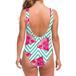 Teal Chevron Watermelon Pattern Print One Piece Swimsuit