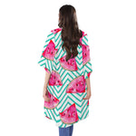 Teal Chevron Watermelon Pattern Print Open Front Beach Cover Up