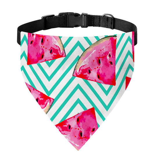 Teal Chevron Watermelon Pattern Print Over The Collar Dog Bandana