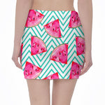Teal Chevron Watermelon Pattern Print Pencil Mini Skirt