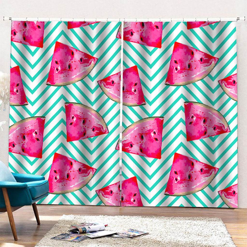 Teal Chevron Watermelon Pattern Print Pencil Pleat Curtains