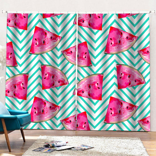 Teal Chevron Watermelon Pattern Print Pencil Pleat Curtains