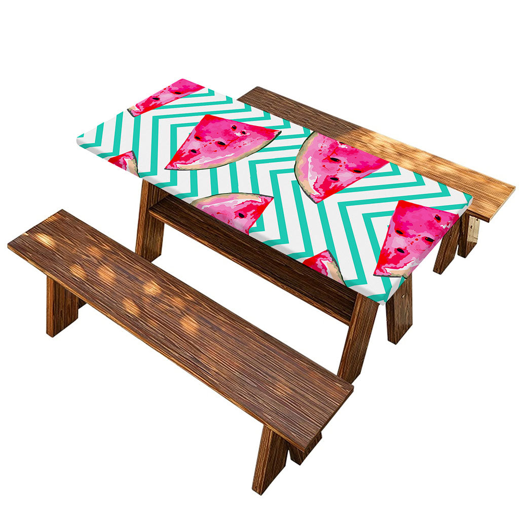 Teal Chevron Watermelon Pattern Print Picnic Table Cover