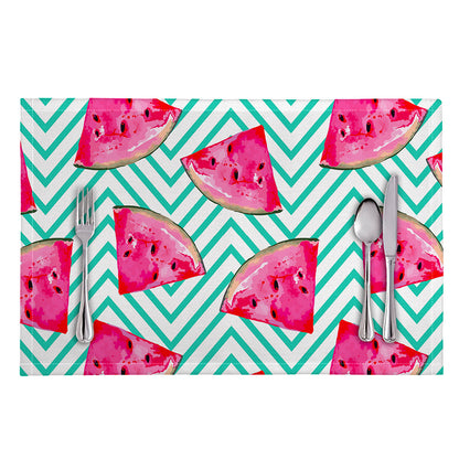 Teal Chevron Watermelon Pattern Print Placemat