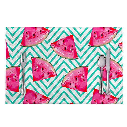 Teal Chevron Watermelon Pattern Print Placemat