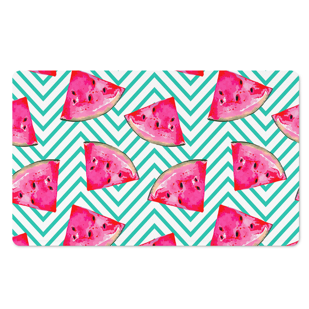Teal Chevron Watermelon Pattern Print Polyester Doormat