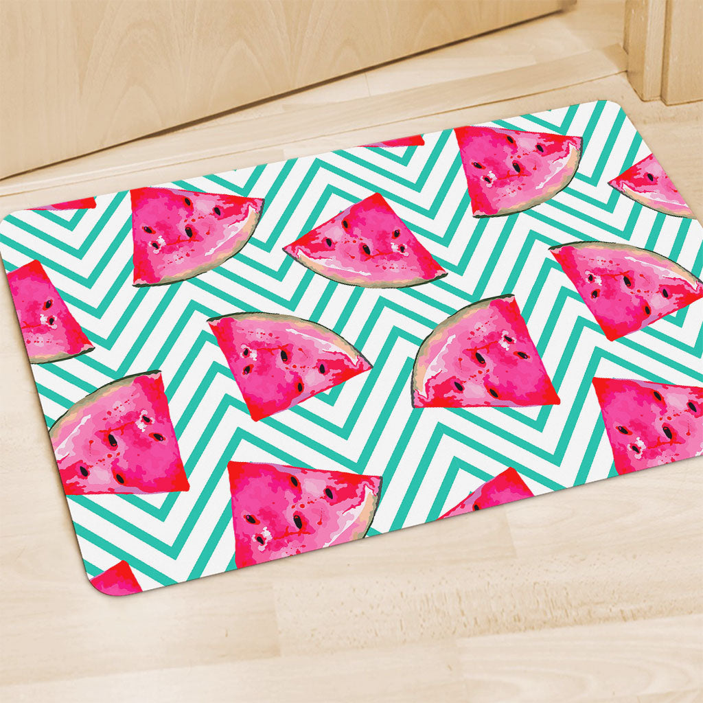 Teal Chevron Watermelon Pattern Print Polyester Doormat