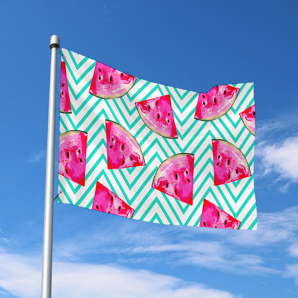 Teal Chevron Watermelon Pattern Print Polyester Flag
