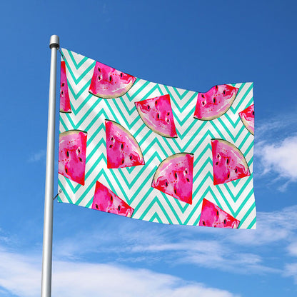 Teal Chevron Watermelon Pattern Print Polyester Flag