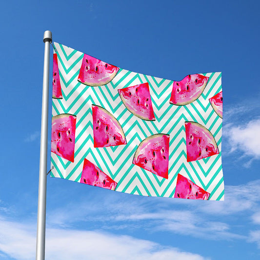 Teal Chevron Watermelon Pattern Print Polyester Flag