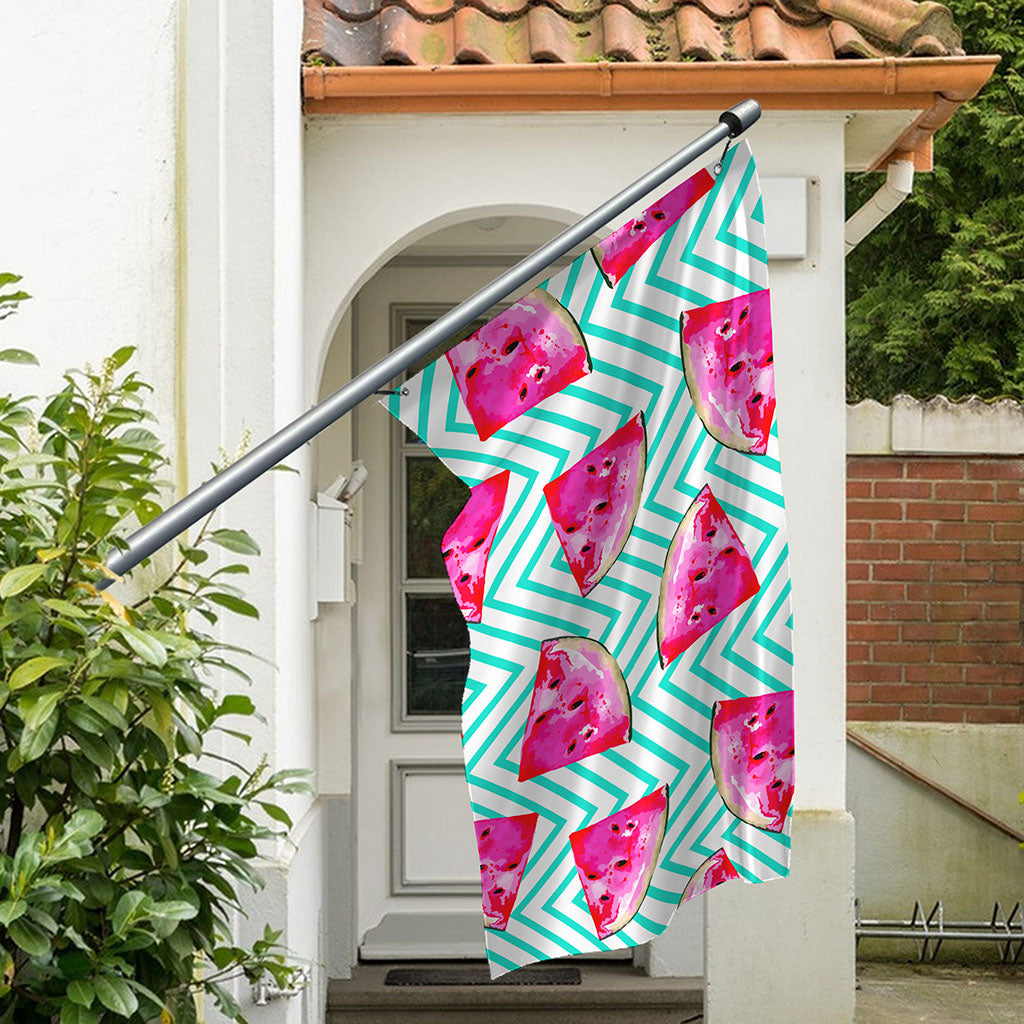 Teal Chevron Watermelon Pattern Print Polyester Flag