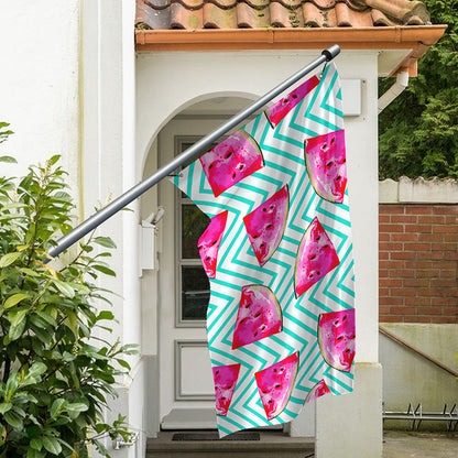 Teal Chevron Watermelon Pattern Print Polyester Flag