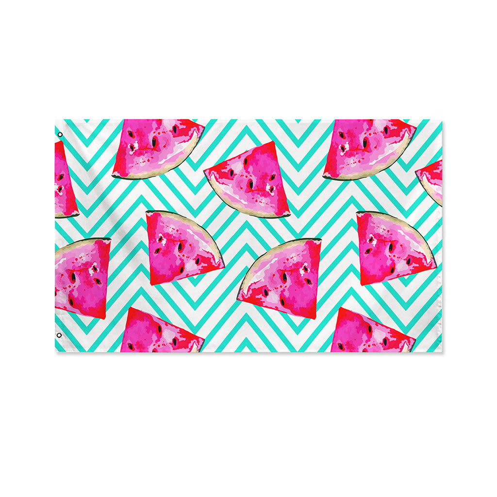Teal Chevron Watermelon Pattern Print Polyester Flag