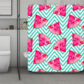 Teal Chevron Watermelon Pattern Print Polyester Shower Curtain