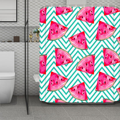 Teal Chevron Watermelon Pattern Print Polyester Shower Curtain