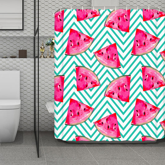 Teal Chevron Watermelon Pattern Print Polyester Shower Curtain