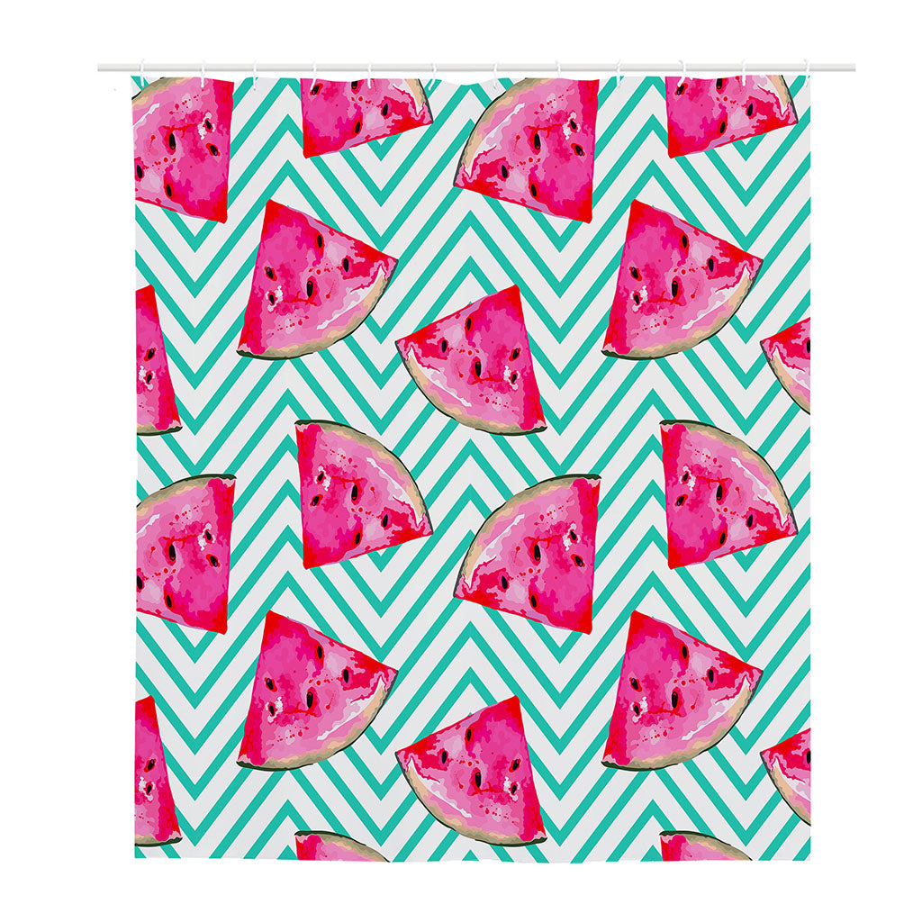 Teal Chevron Watermelon Pattern Print Polyester Shower Curtain