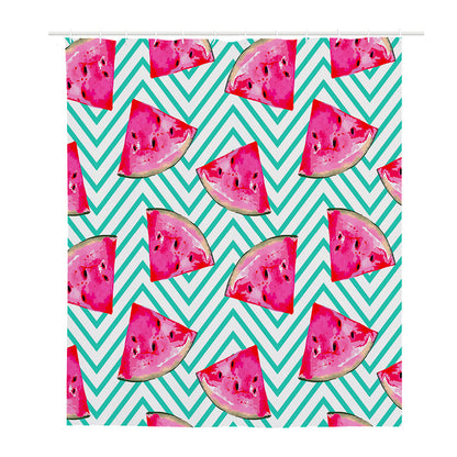 Teal Chevron Watermelon Pattern Print Polyester Shower Curtain