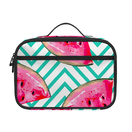 Teal Chevron Watermelon Pattern Print Portable Lunch Bag