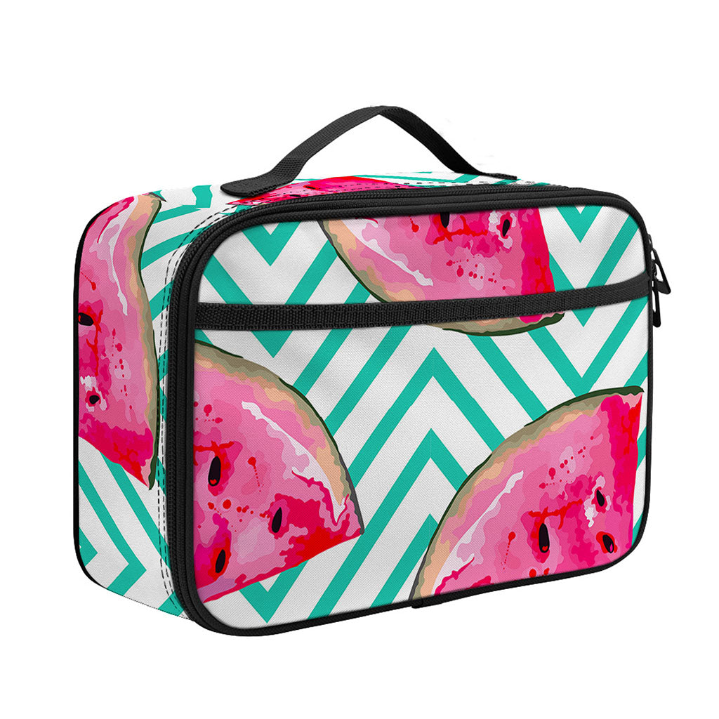 Teal Chevron Watermelon Pattern Print Portable Lunch Bag