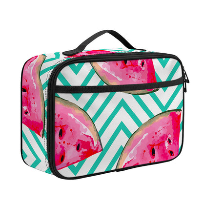 Teal Chevron Watermelon Pattern Print Portable Lunch Bag