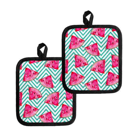 Teal Chevron Watermelon Pattern Print Pot Holders
