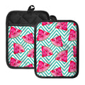 Teal Chevron Watermelon Pattern Print Pot Holders With Pocket