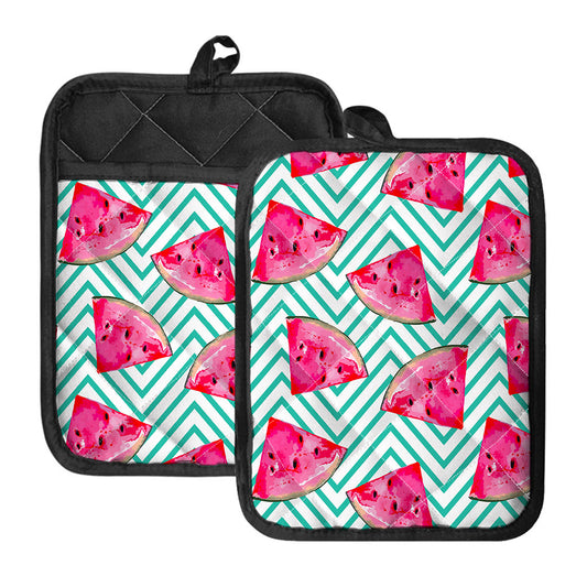 Teal Chevron Watermelon Pattern Print Pot Holders With Pocket