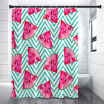 Teal Chevron Watermelon Pattern Print Premium Shower Curtain
