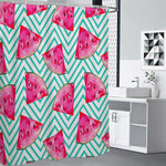 Teal Chevron Watermelon Pattern Print Premium Shower Curtain