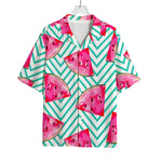 Teal Chevron Watermelon Pattern Print Rayon Hawaiian Shirt