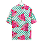 Teal Chevron Watermelon Pattern Print Rayon Hawaiian Shirt