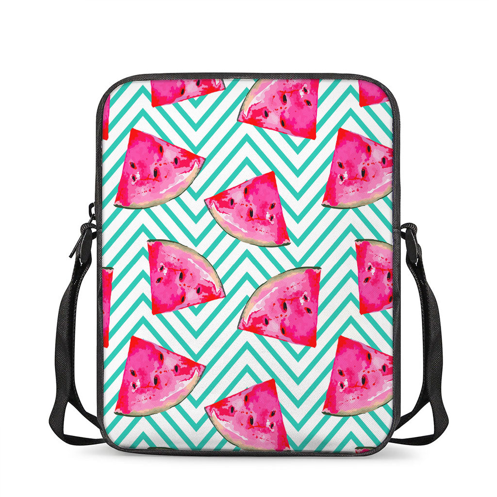 Teal Chevron Watermelon Pattern Print Rectangular Crossbody Bag