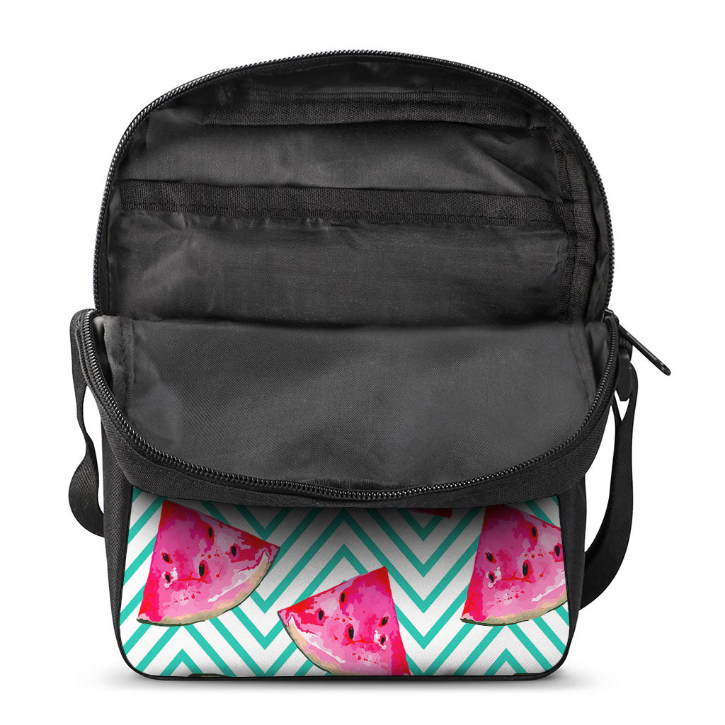 Teal Chevron Watermelon Pattern Print Rectangular Crossbody Bag