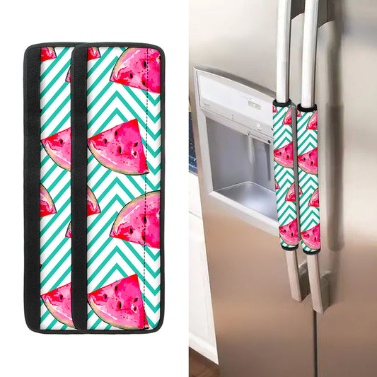 Teal Chevron Watermelon Pattern Print Refrigerator Handle Covers