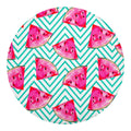 Teal Chevron Watermelon Pattern Print Round Blanket