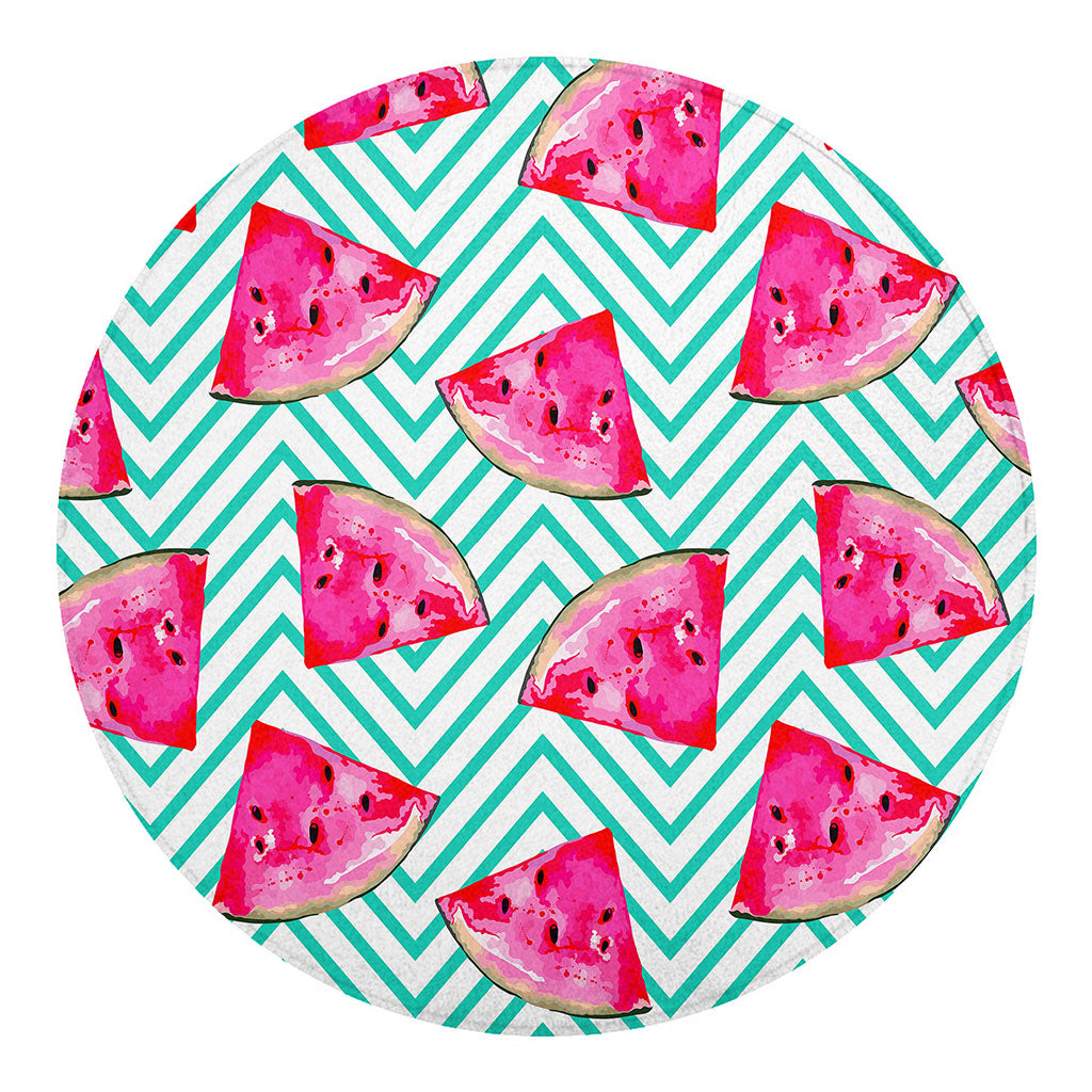 Teal Chevron Watermelon Pattern Print Round Blanket
