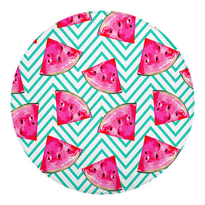 Teal Chevron Watermelon Pattern Print Round Blanket