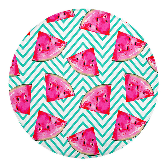 Teal Chevron Watermelon Pattern Print Round Blanket