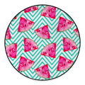 Teal Chevron Watermelon Pattern Print Round Floor Mat