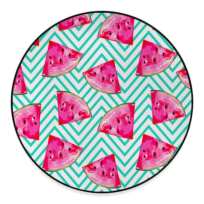 Teal Chevron Watermelon Pattern Print Round Floor Mat