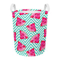 Teal Chevron Watermelon Pattern Print Round Laundry Basket