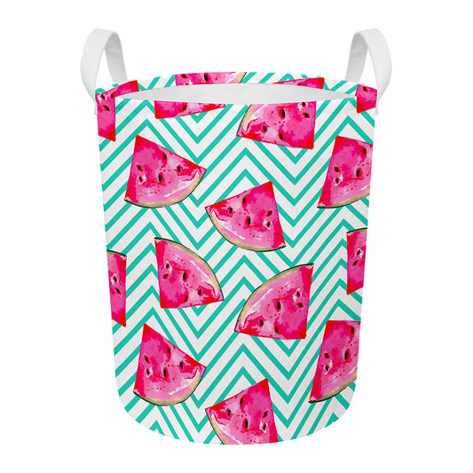 Teal Chevron Watermelon Pattern Print Round Laundry Basket