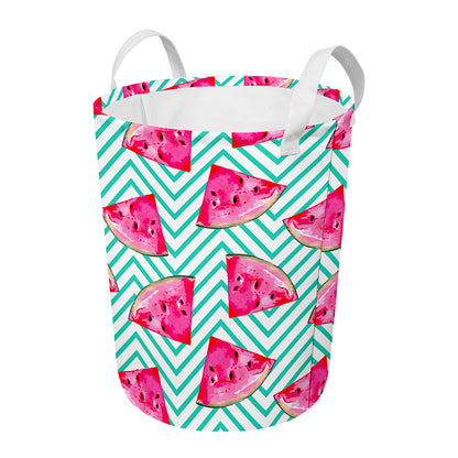 Teal Chevron Watermelon Pattern Print Round Laundry Basket