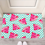 Teal Chevron Watermelon Pattern Print Rubber Doormat
