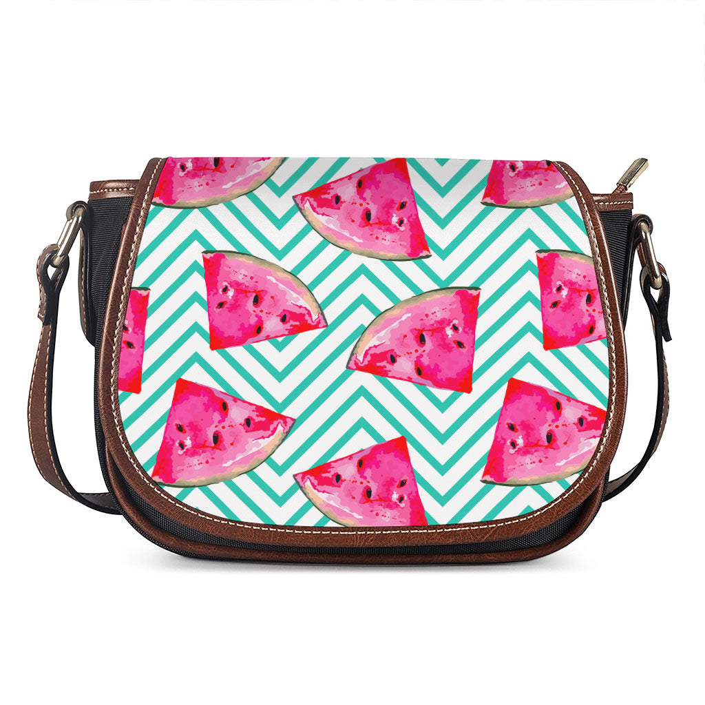 Teal Chevron Watermelon Pattern Print Saddle Bag