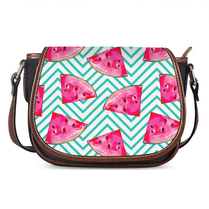 Teal Chevron Watermelon Pattern Print Saddle Bag